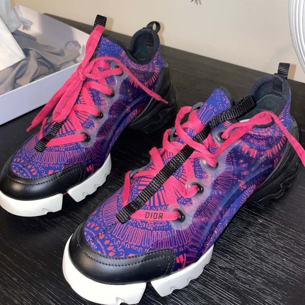 Christian Dior D-Connect Fireworks Print Sneaker 38 Women Deep Blue & Pink